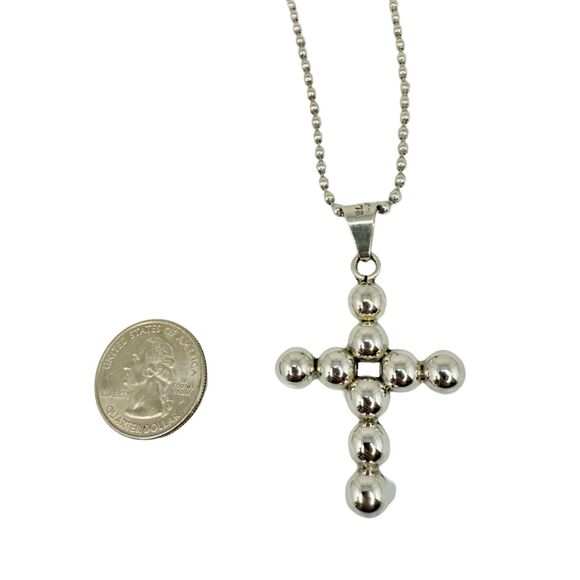 Taxco Mexico Cross Pendant Necklace 16" 925 Sterling Silver Christian Ball - Picture 9 of 13